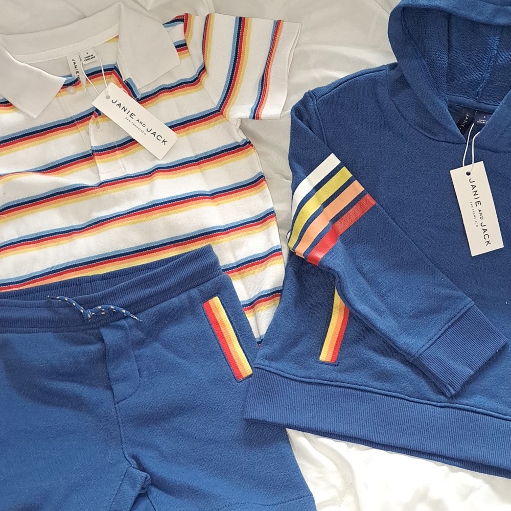 Nwt JANIE AND JACK Blue Summer Stripe Lot Set Of 3